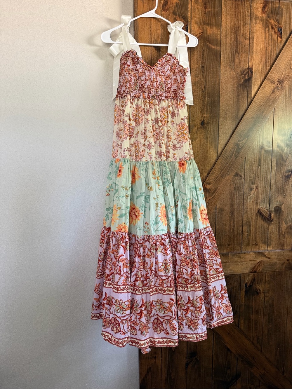 WORN ONCE! Free People Tiered Floral Maxi Dress - Cream, Mint & Rust